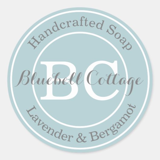 Elegante moderne Aqua Blue Monogram handgemaakte z Ronde Sticker (Voorkant)