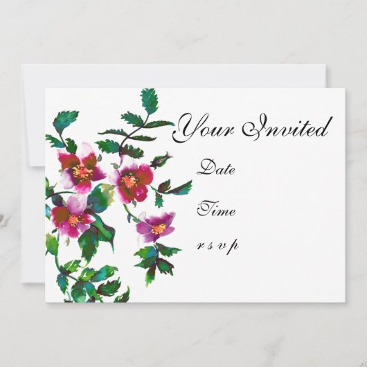 Elegante moderne aquarel donkerroze wilde bloemen kaart (Voorkant)