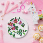 Elegante moderne aquarel donkerroze wilde bloemen papieren bordje (Feest)