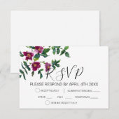 Elegante moderne aquarel donkerroze wilde bloemen RSVP kaartje (Voorkant / Achterkant)