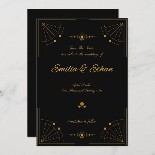 Elegante moderne Art Deco Save the Date (Voorkant / Achterkant)