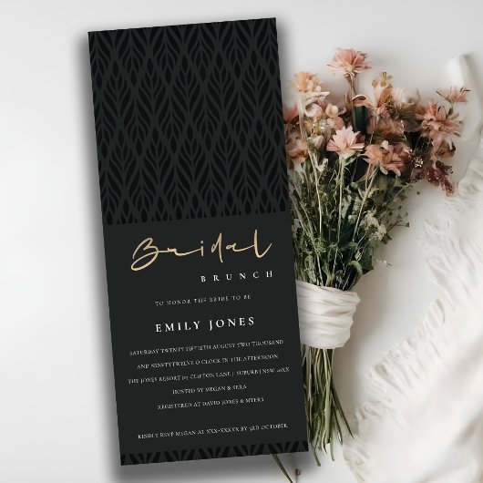 Elegante moderne Art Deco zwart gouden bruidsbrunc Kaart