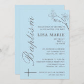 Elegante moderne baby blauwe doop uitnodiging (Voorkant / Achterkant)