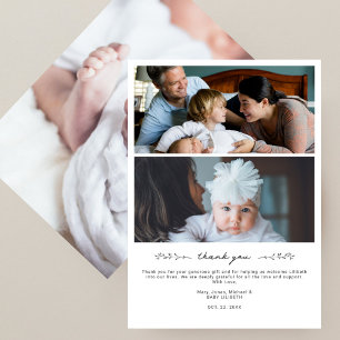 Elegante moderne baby shower met meerdere foto's bedankkaart