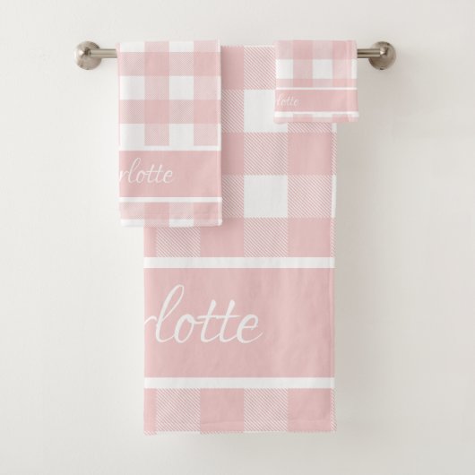 Elegante moderne babyroze witte buffelruit bad handdoek (Insitu)