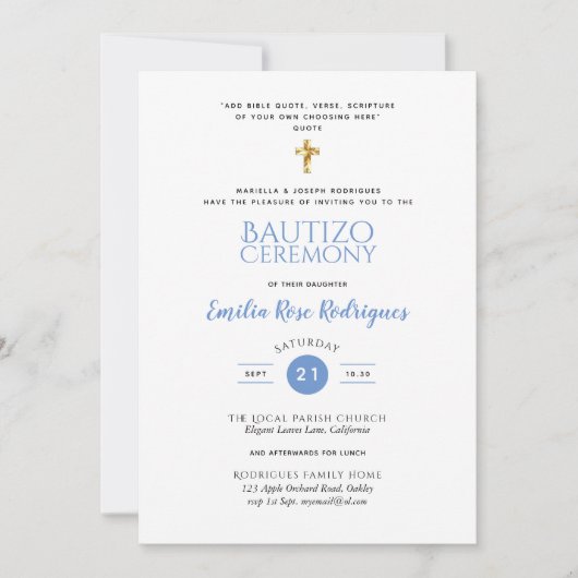 Elegante moderne BAUTIZO Doop - VOEG BIJBELVERS TO Kaart (Voorkant)