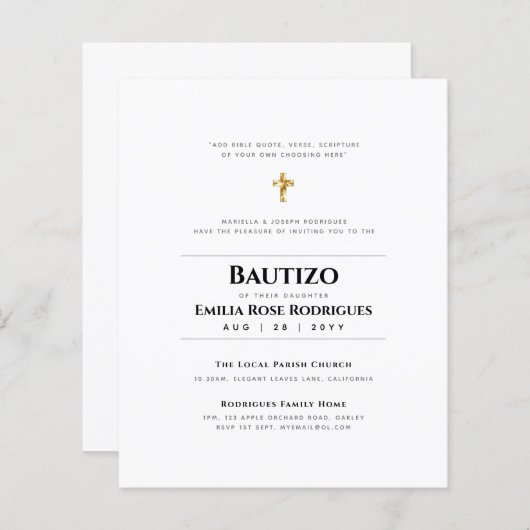 Elegante moderne BAUTIZO Doop - VOEG VERZEN TOE (Voorkant / Achterkant)