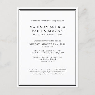 Elegante moderne begrafenisdienst viering van het  briefkaart