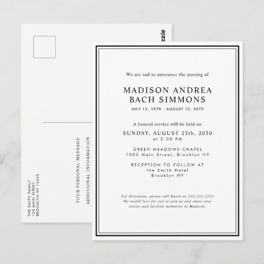 Elegante moderne begrafenisdienst viering van het briefkaart (Voorkant / Achterkant)