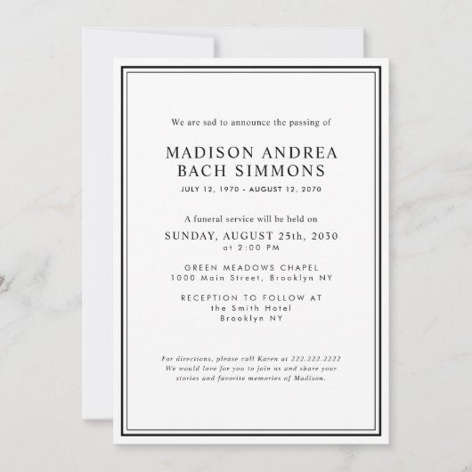 Elegante moderne begrafenisdienst viering van het kaart (Voorkant)