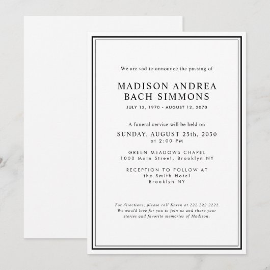 Elegante moderne begrafenisdienst viering van het kaart (Voorkant / Achterkant)