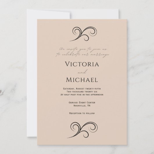 Elegante moderne beige bruiloft uitnodiging (Voorkant)