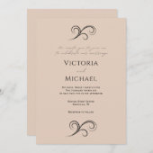 Elegante moderne beige bruiloft uitnodiging (Voorkant / Achterkant)