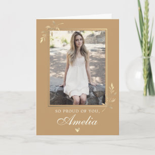 Elegante moderne beige gouden foto afstuderen  kaart