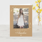 Elegante moderne beige gouden foto afstuderen kaart (Gele Bloem)