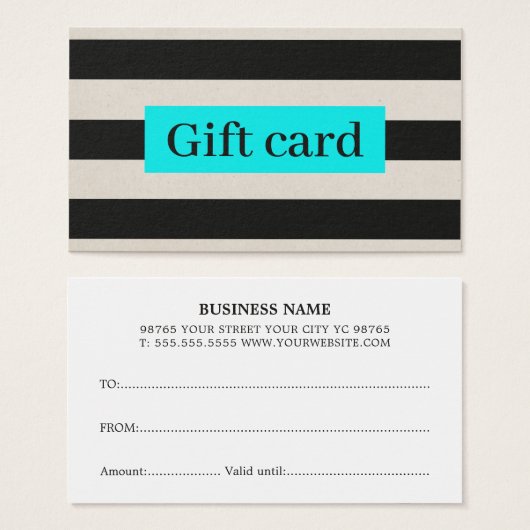 Elegante moderne beige zwarte turquoise strepen visitekaartje (Voorkant /achterkant)