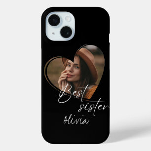 Elegante moderne beste zuster foto zwart iPhone 15 case