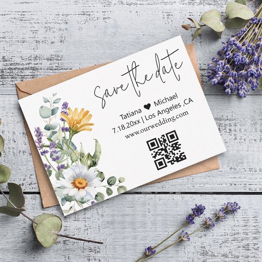elegante moderne bewaar de datum qr-code wilde blo notitiekaartje
