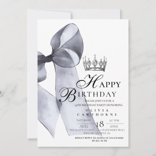 Elegante moderne Black Bow Crown verjaardagsfeestj Kaart (Voorkant)