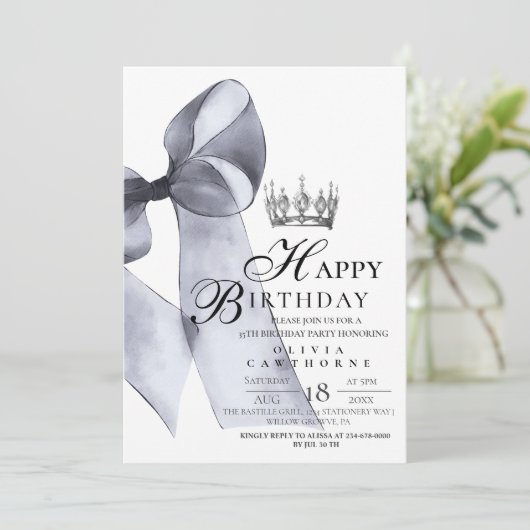 Elegante moderne Black Bow Crown verjaardagsfeestj Kaart (Staand voorkant)