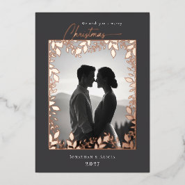 Elegante moderne bladeren lijst foto vrolijk kerst folie feestdagenkaart