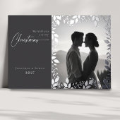 Elegante moderne bladeren lijst foto vrolijk kerst folie feestdagenkaart