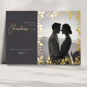 Elegante moderne bladeren lijst foto vrolijk kerst folie feestdagenkaart