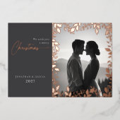 Elegante moderne bladeren lijst foto vrolijk kerst folie feestdagenkaart (Voorkant)