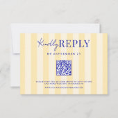 Elegante moderne blauw geel gestreepte bruiloft RSVP kaartje (Voorkant)