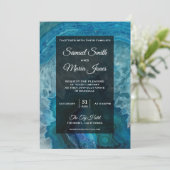 Elegante moderne blauwe agaat bruiloft uitnodiging (Staand voorkant)