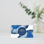 Elegante moderne blauwe agaat geode edelsteen visitekaartje (Staand voorkant)