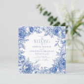 Elegante moderne blauwe bloemen bruiloft kaart (Staand voorkant)