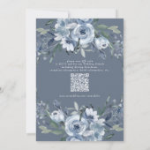 Elegante moderne blauwe bloemen bruiloft | QR-code Kaart (Achterkant)