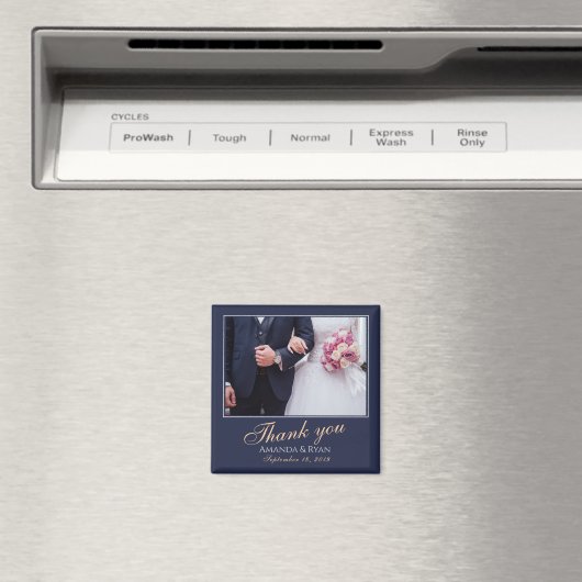 Elegante moderne blauwe foto dank u bruiloft magneet (Insitu (Vaatwasser))