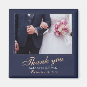 Elegante moderne blauwe foto dank u bruiloft magneet (Voorkant)