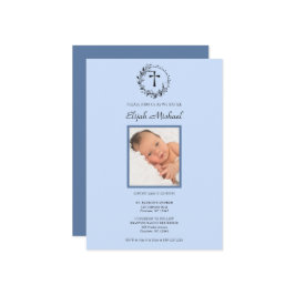 Elegante moderne blauwe foto doop uitnodiging