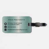 Elegante moderne blauwe geborstelde metalen monogr bagagelabel (Achterkant horizontaal)