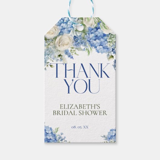 Elegante Moderne Blauwe Hortensia Bloemstuk Bedank Cadeaulabel (Voorkant)