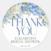 Elegante moderne blauwe hortensia bloemstuk bedank ronde sticker (Voorkant)
