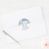 Elegante moderne blauwe hortensia bloemstuk bedank ronde sticker (Envelop)