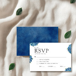 Elegante moderne blauwe hortensia's bruiloft RSVP kaartje