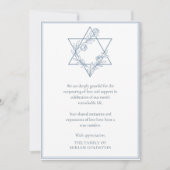 Elegante moderne blauwe joodse ster sympathie bedankkaart (Voorkant)