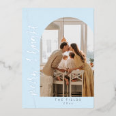 Elegante moderne blauwe kerstfotokaarten folie feestdagenkaart (Voorkant)