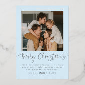 Elegante moderne blauwe kerstfotokaarten folie feestdagenkaart (Achterkant)