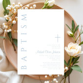 Elegante moderne blauwe script kruis jongensdoop kaart