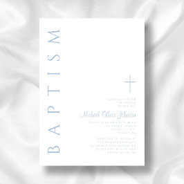 Elegante moderne blauwe script kruis jongensdoop kaart