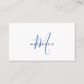Elegante moderne blauwe script monogram QR-code Visitekaartje (Voorkant)