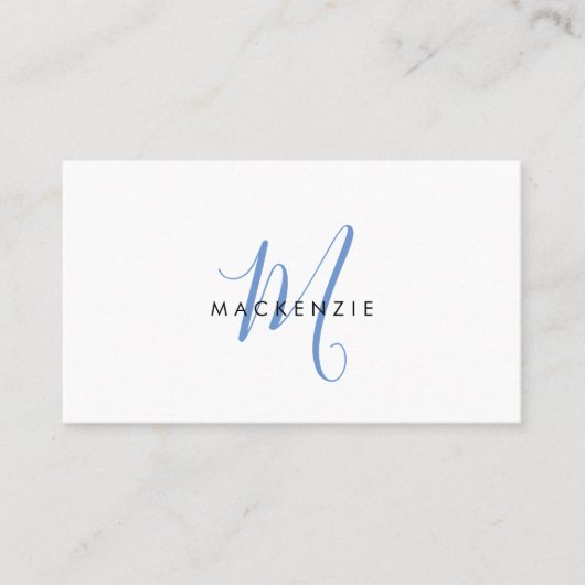 Elegante moderne blauwe script monogram QR-code Visitekaartje (Voorkant)
