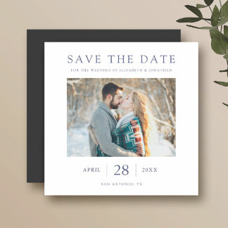Elegante moderne blauwe tekst Save the Date Weddin Magnetische Uitnodiging