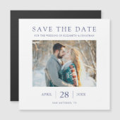 Elegante moderne blauwe tekst Save the Date Weddin Magnetische Uitnodiging (Voorkant / Achterkant)